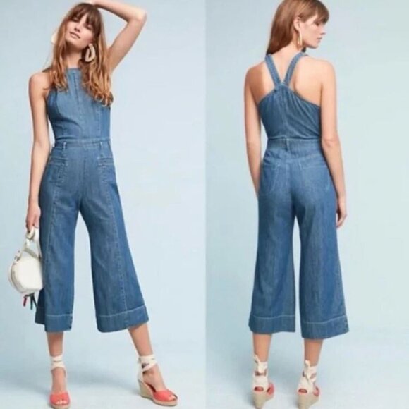 Anthropologie Pants - Anthropologie Pilcro Denim Cropped Wide Leg Overalls